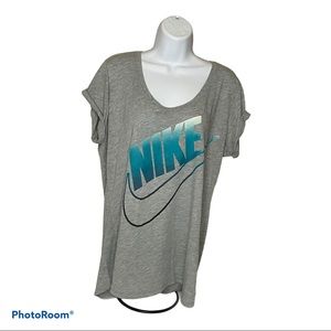 Nike Ombré Logo Grey Rolled Sleeve Athletic Shirt
